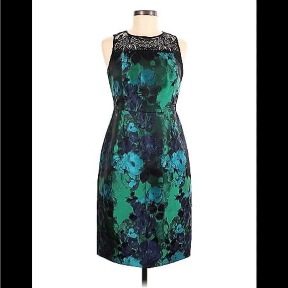 ⭕️ PRICE FIRM Anthropologie Leifs Dottir Size 2 Green and Blue Floral Lace Dress - Picture 2 of 8